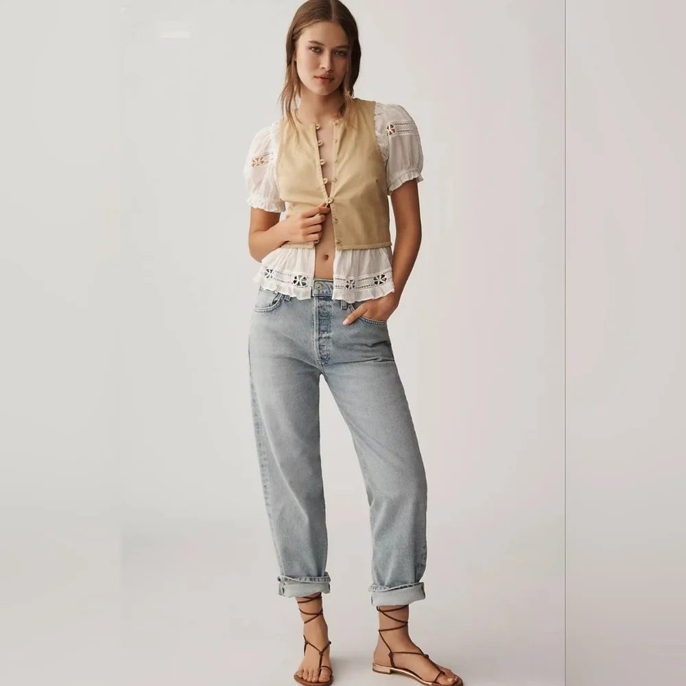 NWT Anthropologie Tan Puff Sleeve Twofer Top